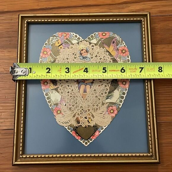 Custom Framed Heart-Shaped Vintage Valentine Paper Lace and Floral Accents - Picture 5 of 7